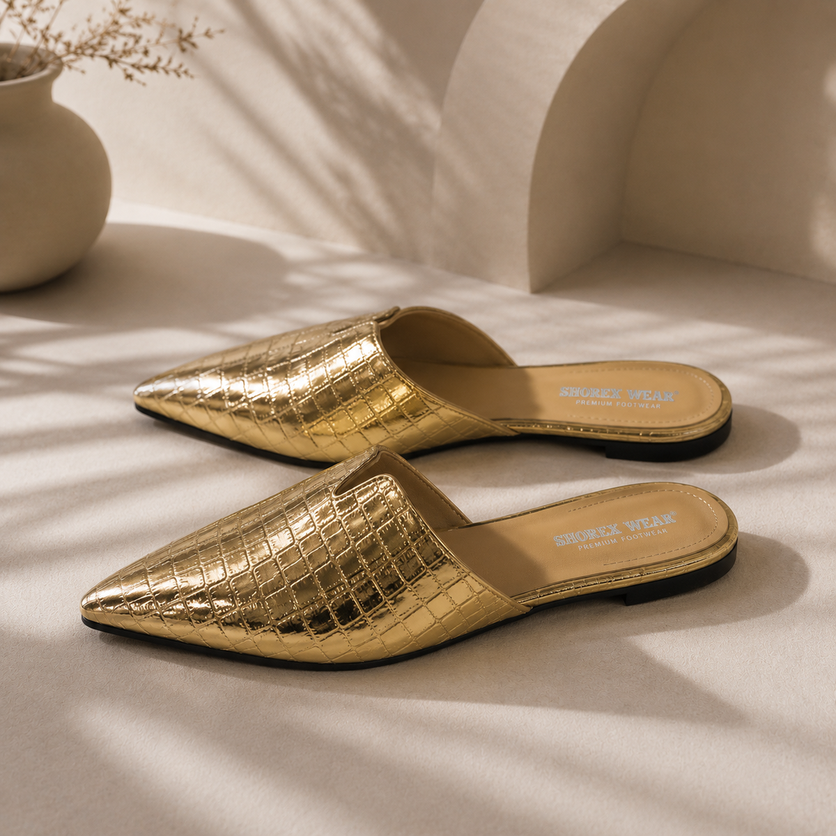 Crocodile Embossed Pointed-Toe Slides