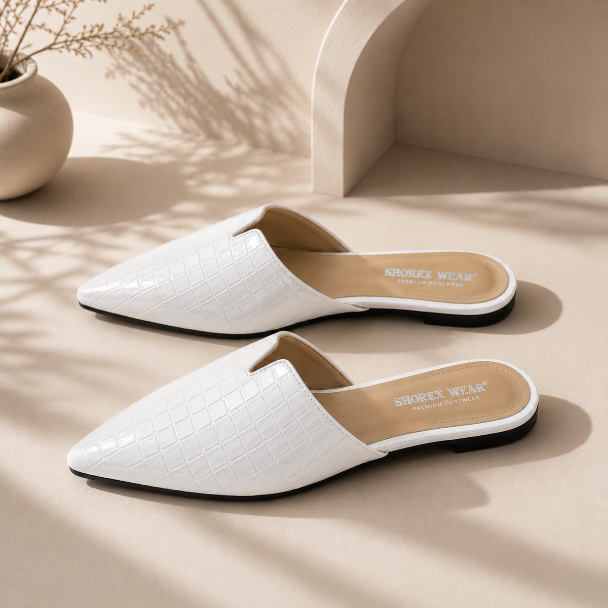 Crocodile Embossed Pointed-Toe Slides