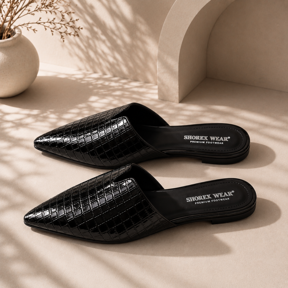Crocodile Embossed Pointed-Toe Slides