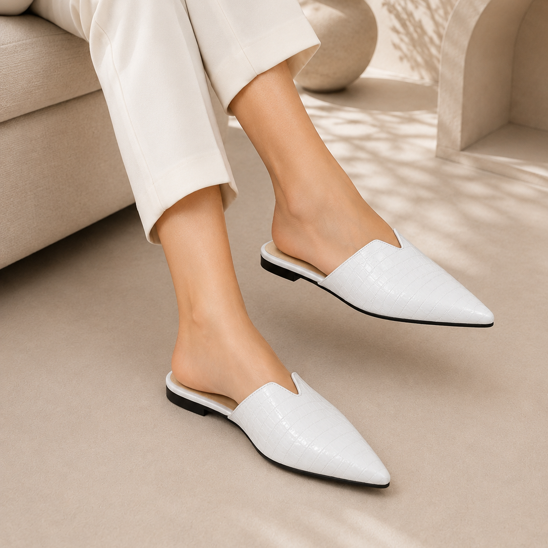 Crocodile Embossed Pointed-Toe Slides